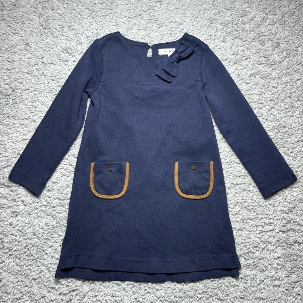 Hope and Henry Dress Girls 4 Quilted Ponte Riding Dress Pockets Bow Elbow Patch